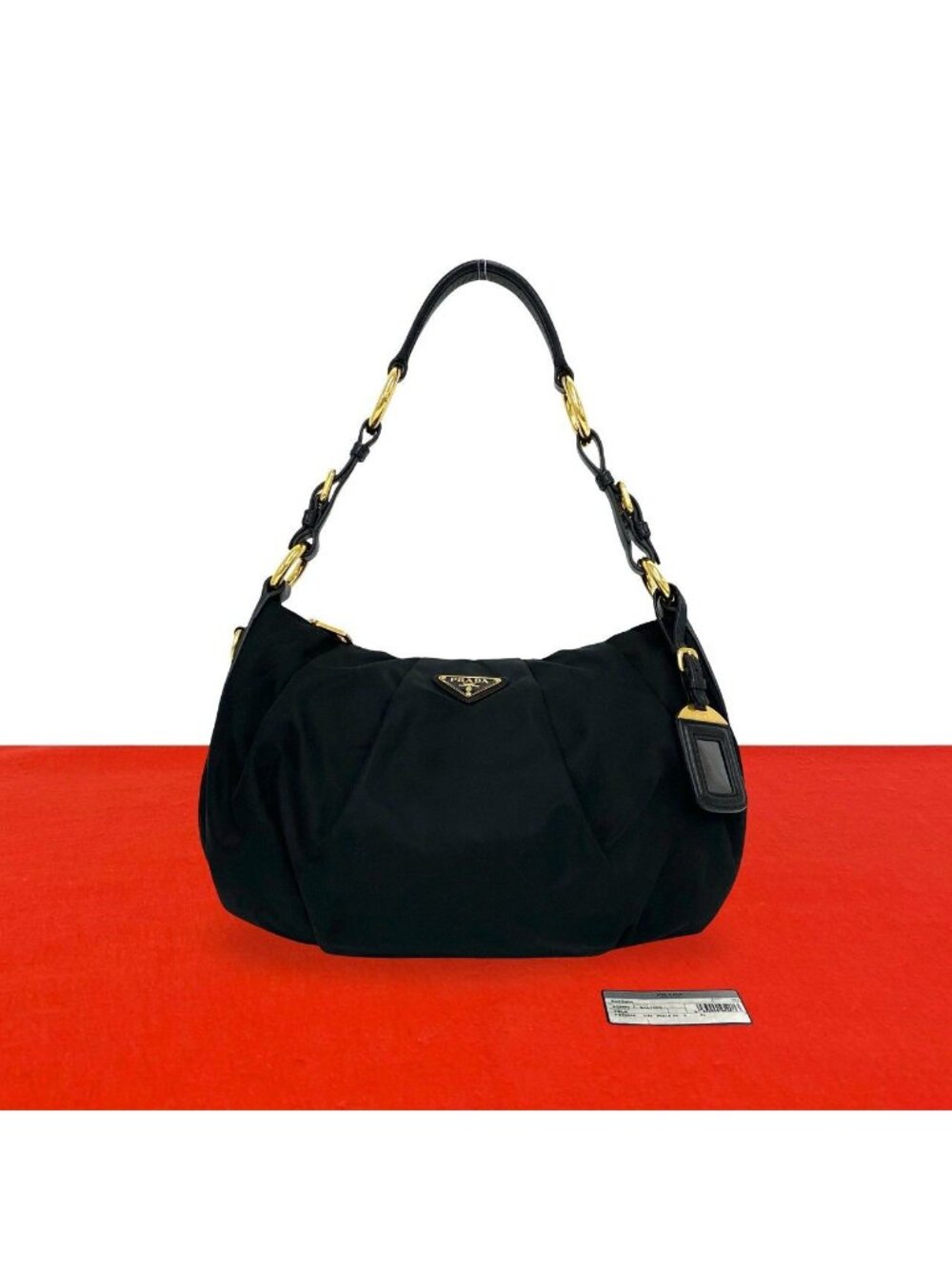 Prada Triangle Logo Tessuto Nylon Leather Shoulder Bag Black